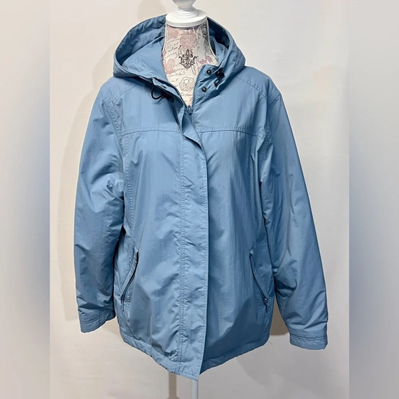 EDDIE BAUER Women's Cadet blue fleece lined windbreaker jacket size XL. - Picture 1 of 12